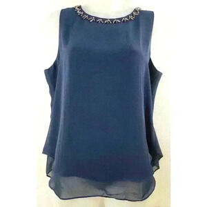 Violet + Claire Beaded Crew Neck Blue Sleeveless Layered Top Women’s Size Medium